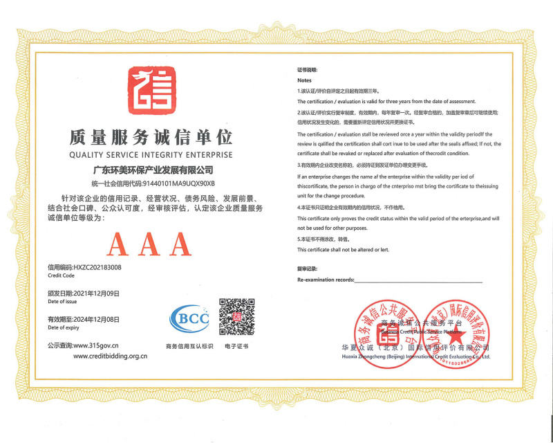 質量服務誠信單位證書